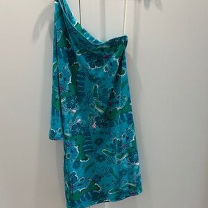 Tracy Negoshian Teal Floral One Shoulder Dress